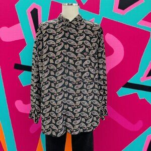 Vintage Silk Club Paisley Shirt XL 100 Silk Long Sleeve Y2K‎ Streetwear Boho